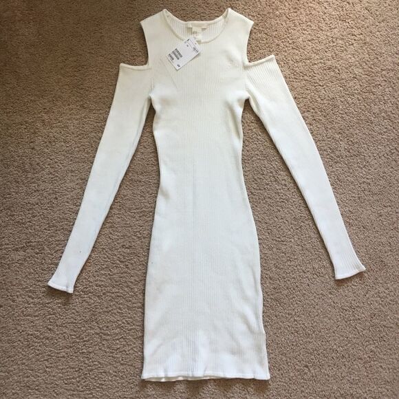 H&M Cream Cold Shoulder Knit Bodycon Dress - Picture 1 of 2